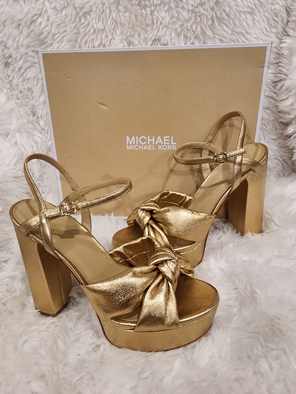 Michael Kors Gold Knotted Platform Sandal - Women's